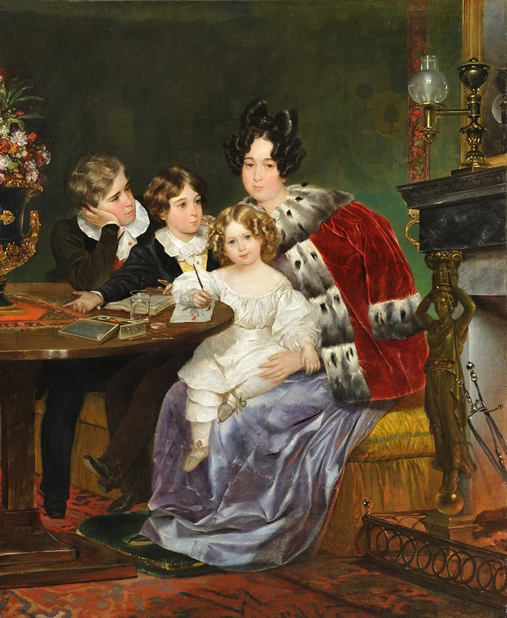 Ritratto di Ekaterina Petrovna Gagarina (1790 - 1873) con i suoi figli Evgeniy, Lev e Feofil